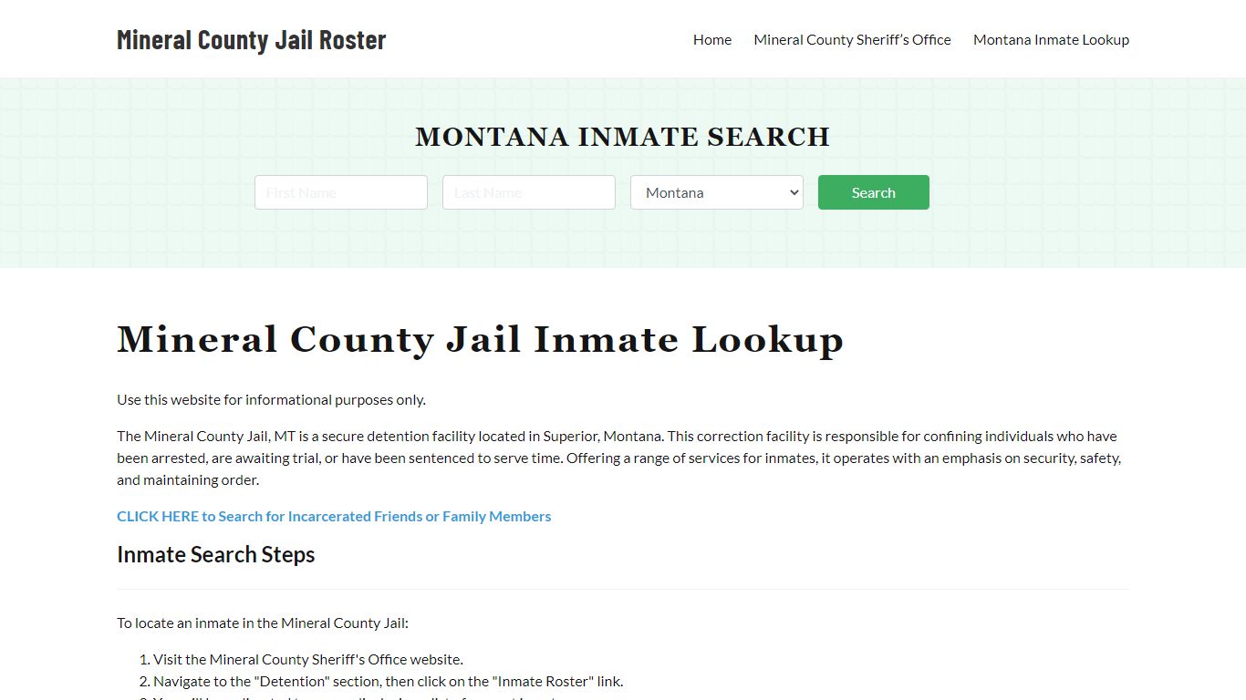 Mineral County Jail Roster Lookup, MT, Inmate Search